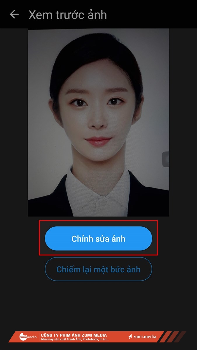 Chọn Chỉnh sửa ảnh để chỉnh sửa ảnh thẻ vừa chụp