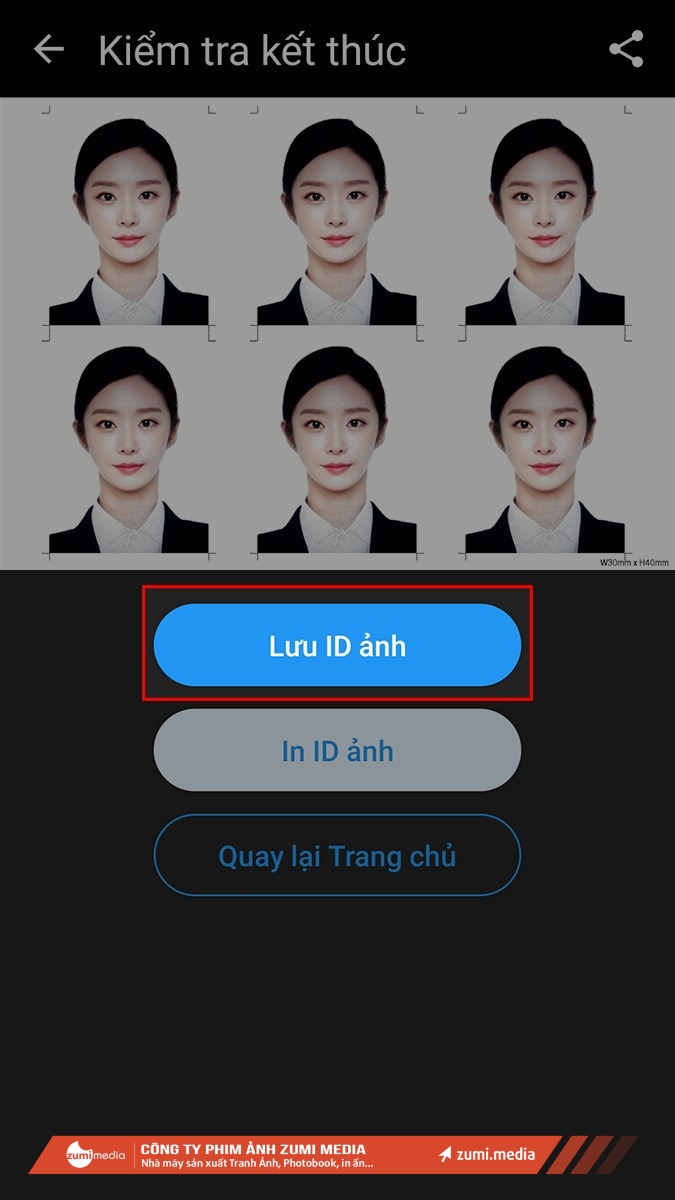 Chọn Lưu ID ảnh để lưu ảnh về máy