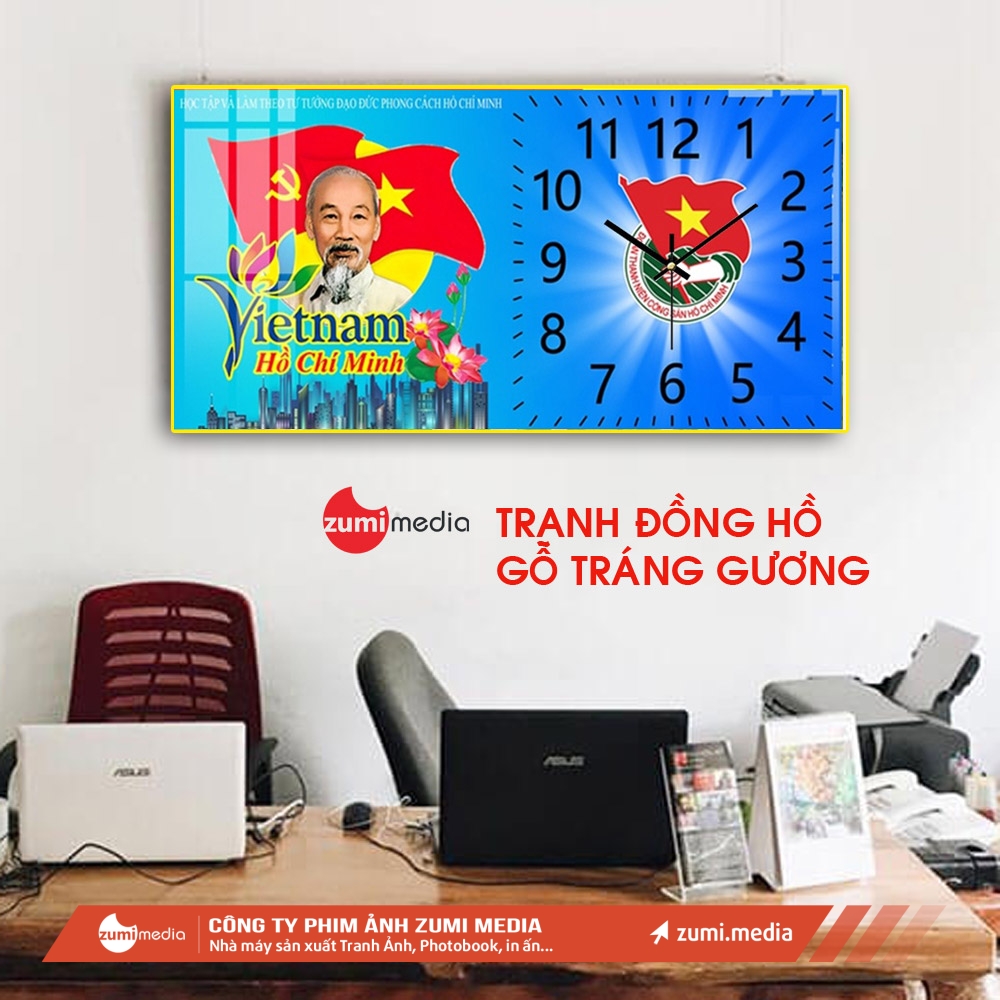 Tranh Đồng Hồ Bác Hồ, Gỗ Tráng Gương Treo Tường (2)